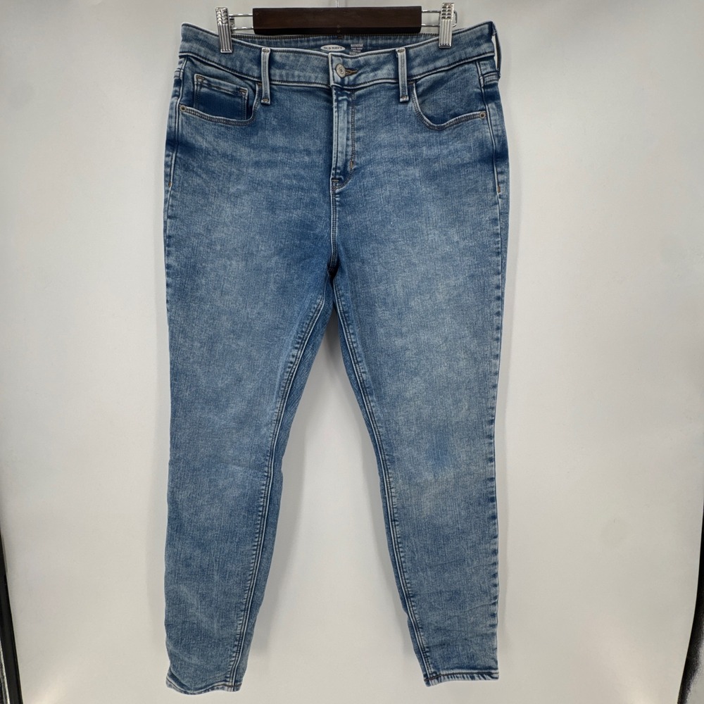 Old Navy Rockstar Super Skinny Jeans Women 14 Blue Denim Built-In Warm High Rise